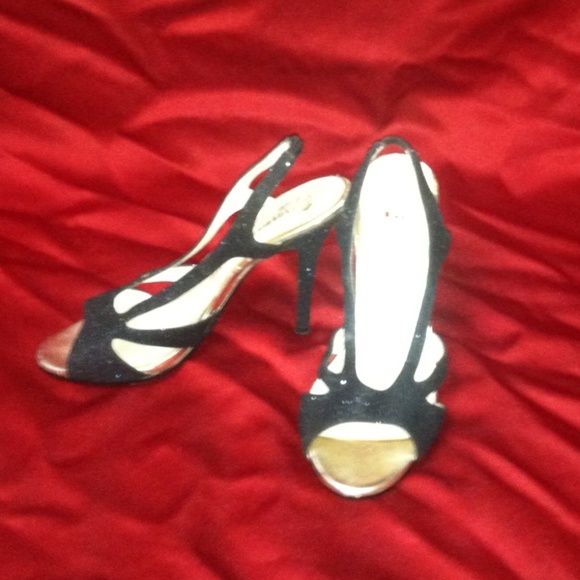 Black Sparkle Strappy Heels (Size 5.5) - Picture 1 of 2